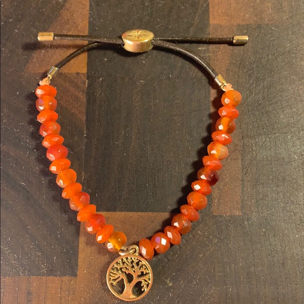 FOSSIL calcedony/leather adjustable bracelet